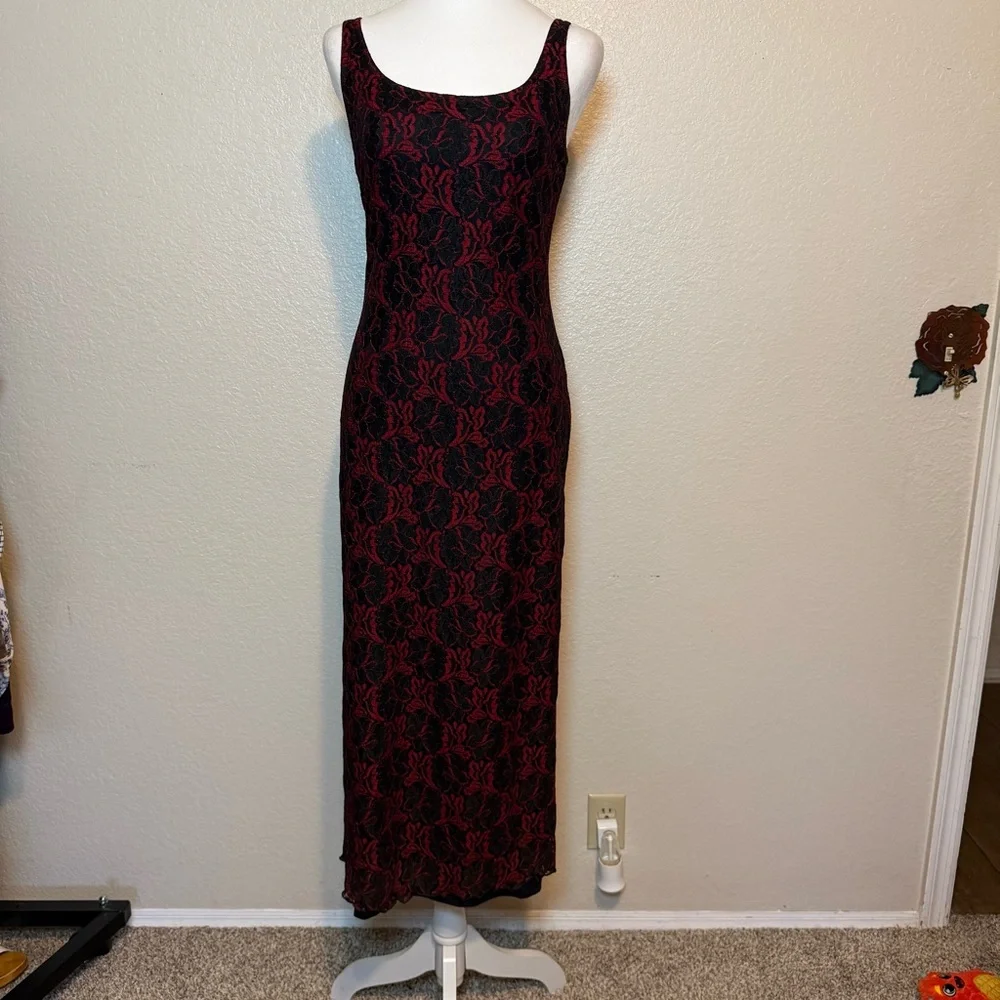 Vintage 90’s Y2K All That Jazz Red & Black Lace Maxi Dress Size Small - Picture 15 of 15